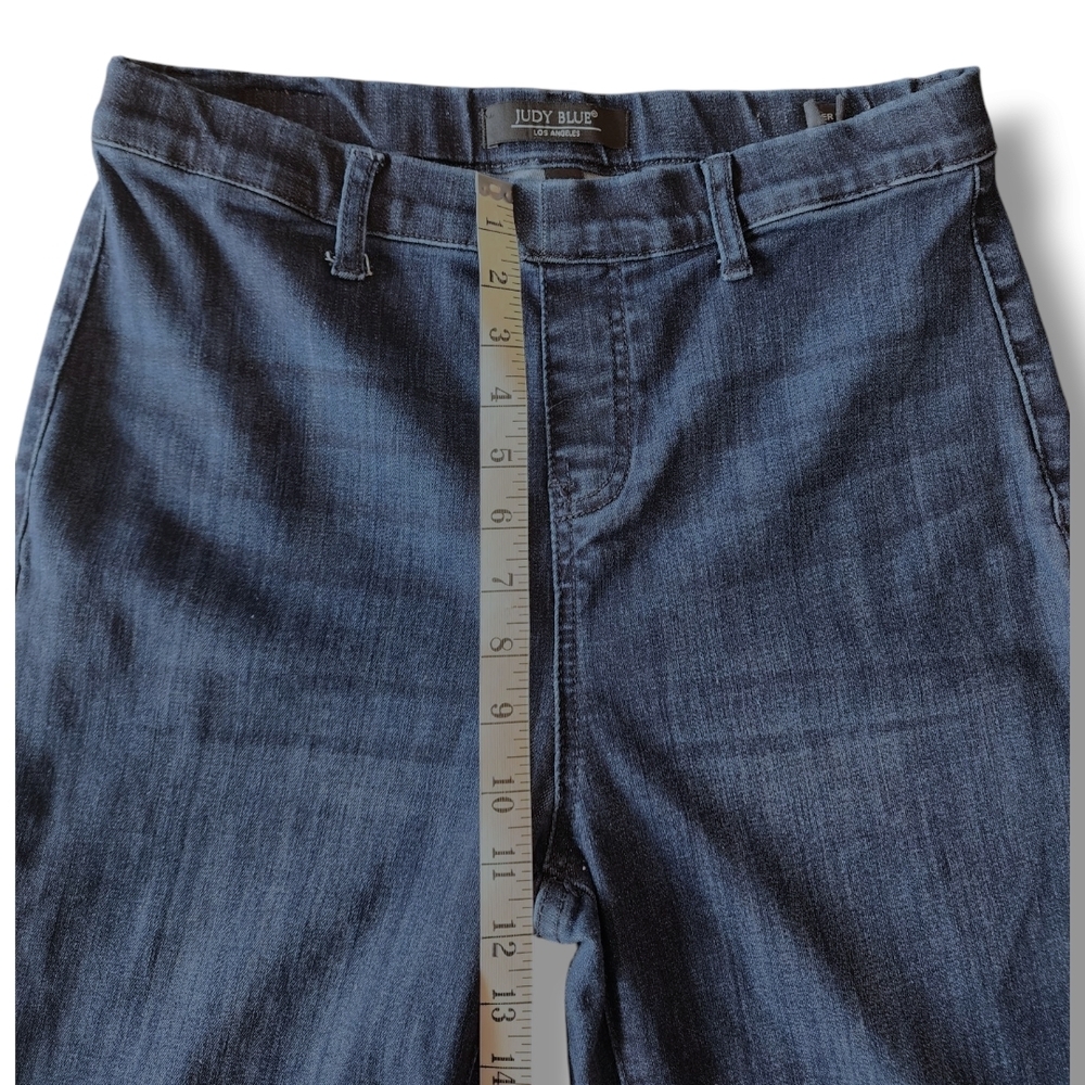 Judy Blue dark blue wash raw hem super stretch pull on super flare jeans 9/29 - Picture 7 of 13